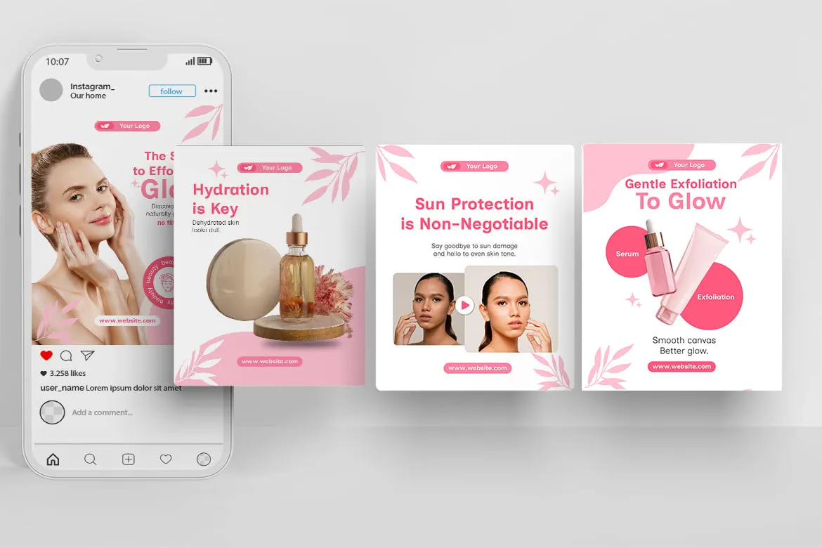 Beauty Skincare Product Instagram Post Set – Free & Editable Templates for Instagram
