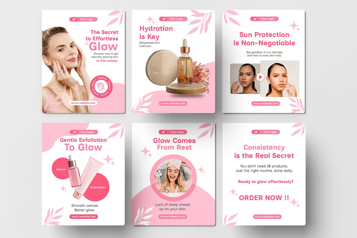 Beauty Skincare Product Instagram Post Set – Free & Editable Templates for Instagram