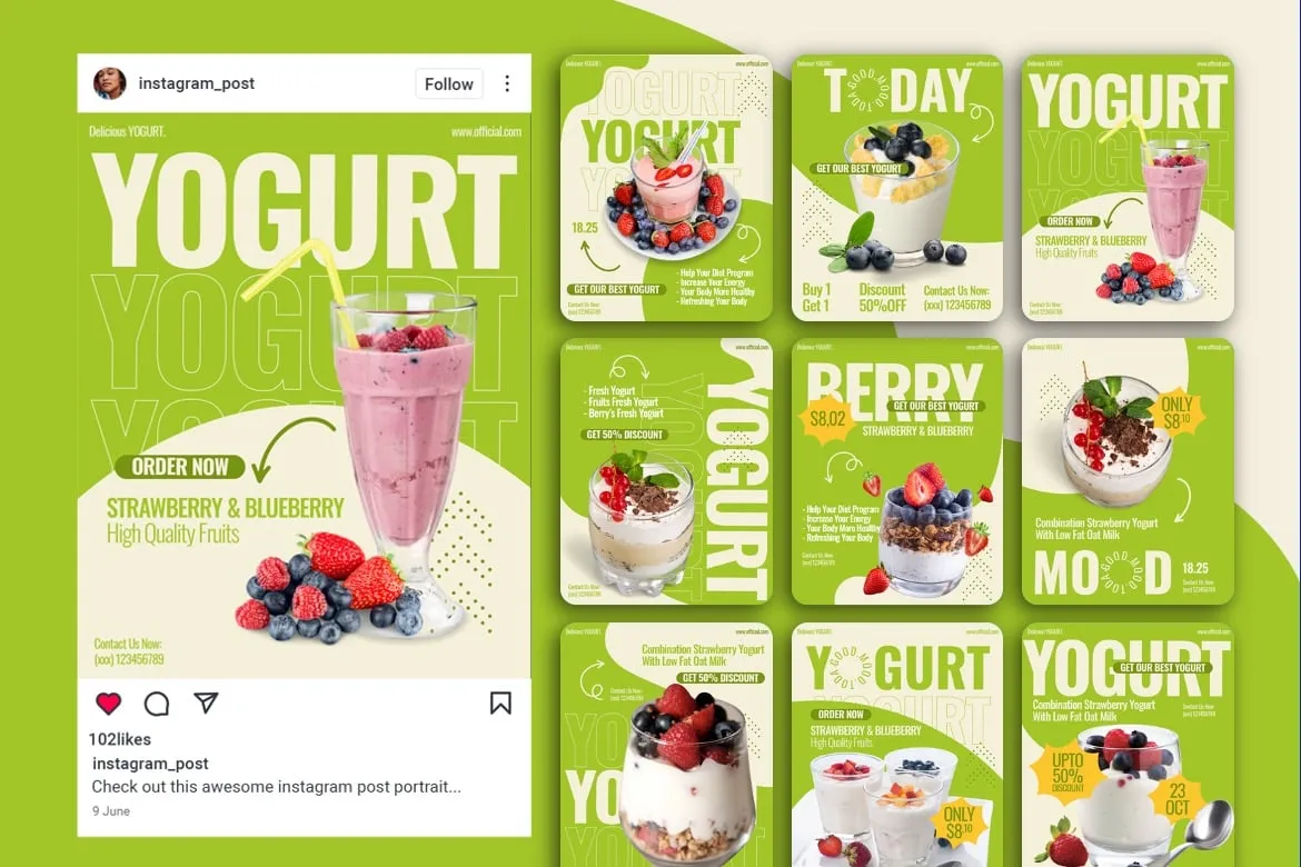 Beryoug - Yogurt Instagram Post Portrait Template