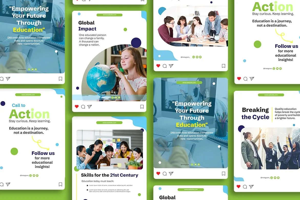 Education Course Instagram Post Carousel Template – Editable & Free Design