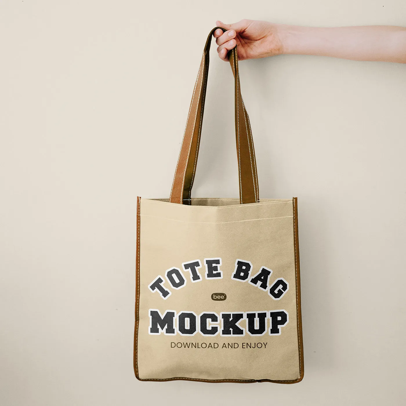 Front Vision of Hand Holding Tote Bag Mockup – Free & Editable PSD Template