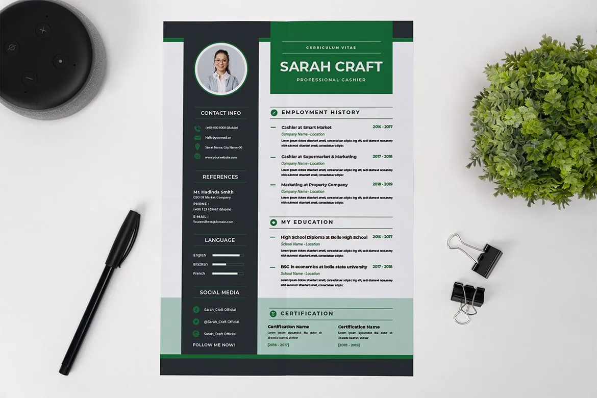 Professional Cashier CV Resume – Download Modern & Editable Template