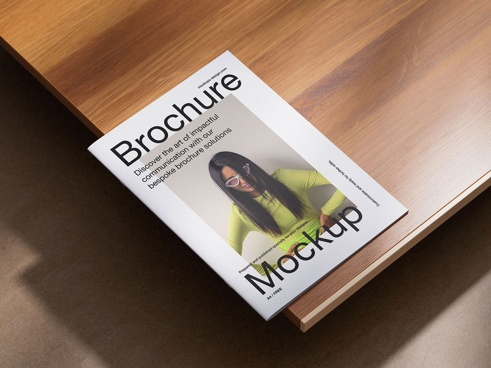 A4 Brochure on Wood Mockup – Free PSD Template for Elegant Presentation