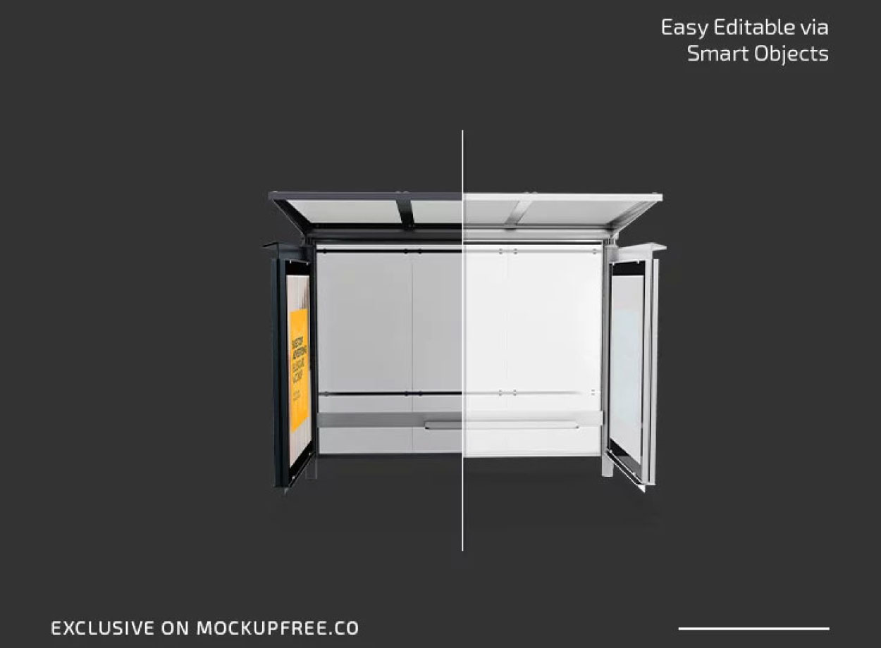 Bus Stop Advertising Billboard Mockup in 3 Views – Free PSD Template for Outdoor Ads