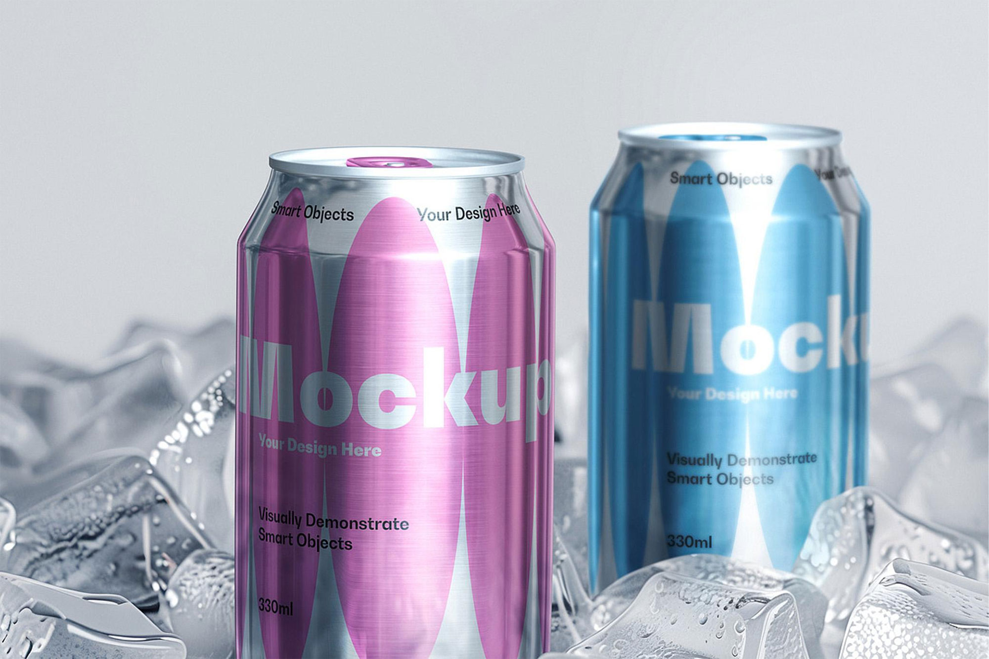 Ice Cubes Soda Cans Mockup – Realistic Chill Branding Template