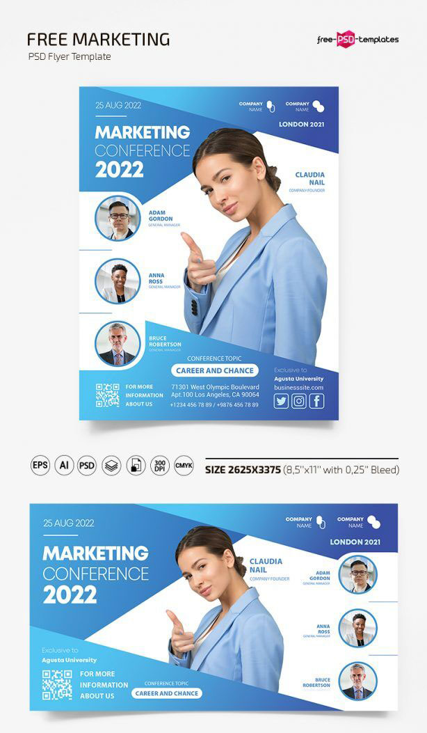 Modern Clean Blue Marketing Flyer Template and Facebook Cover – Editable PSD Design