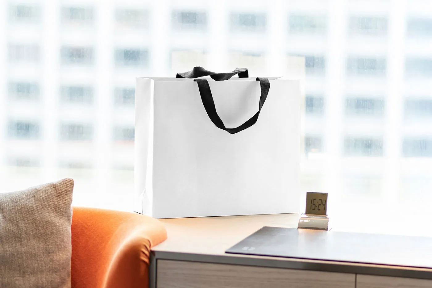 Shopping Bag on Table Mockup – Free & Editable PSD for Branding